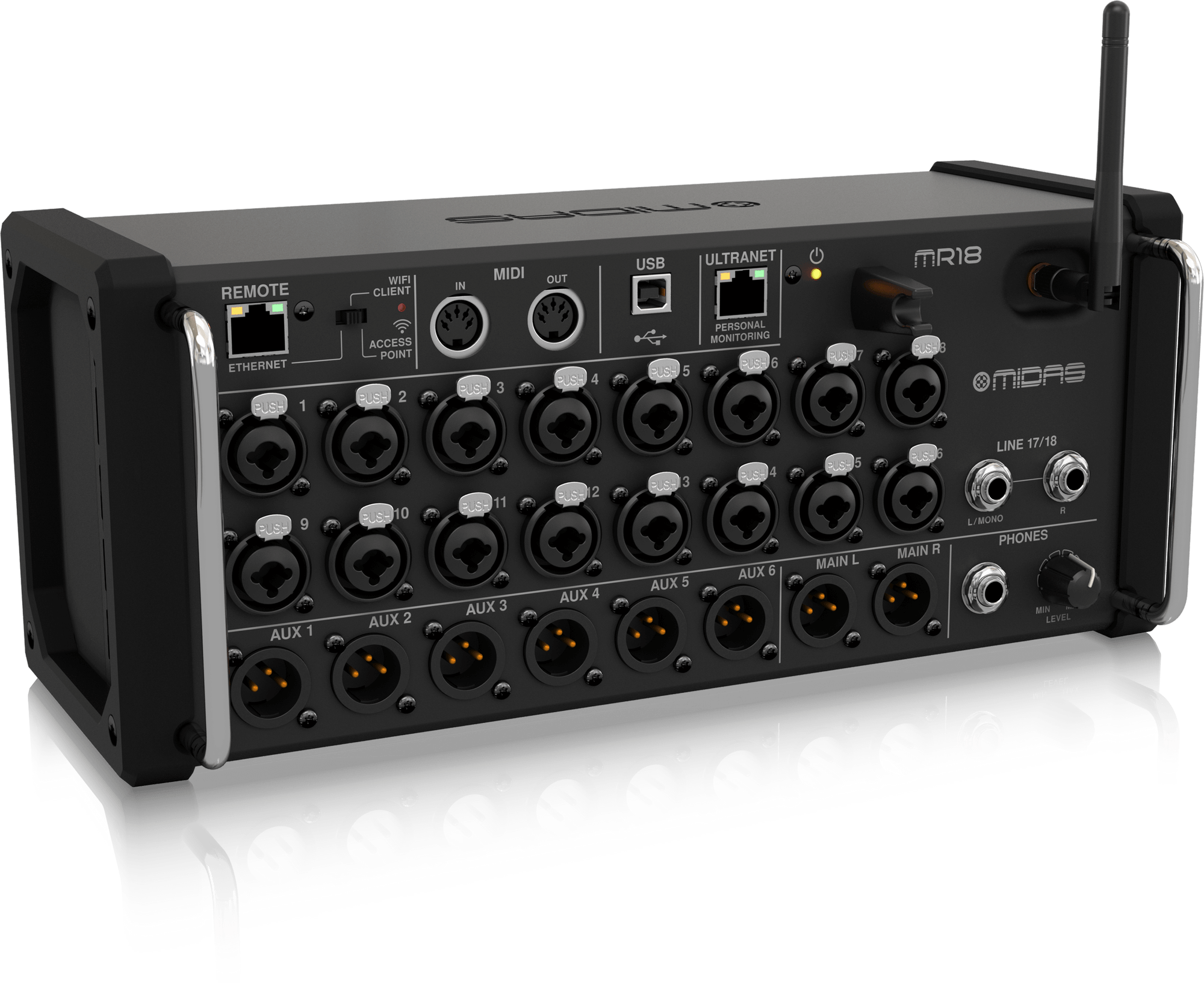 Behringer MR18, 18-Input Digital Mixer for iPad/Android Tablets with 16 Midas PRO Preamps, Integrated Wifi Module and Multi Channel USB Audio Interface - Image 2