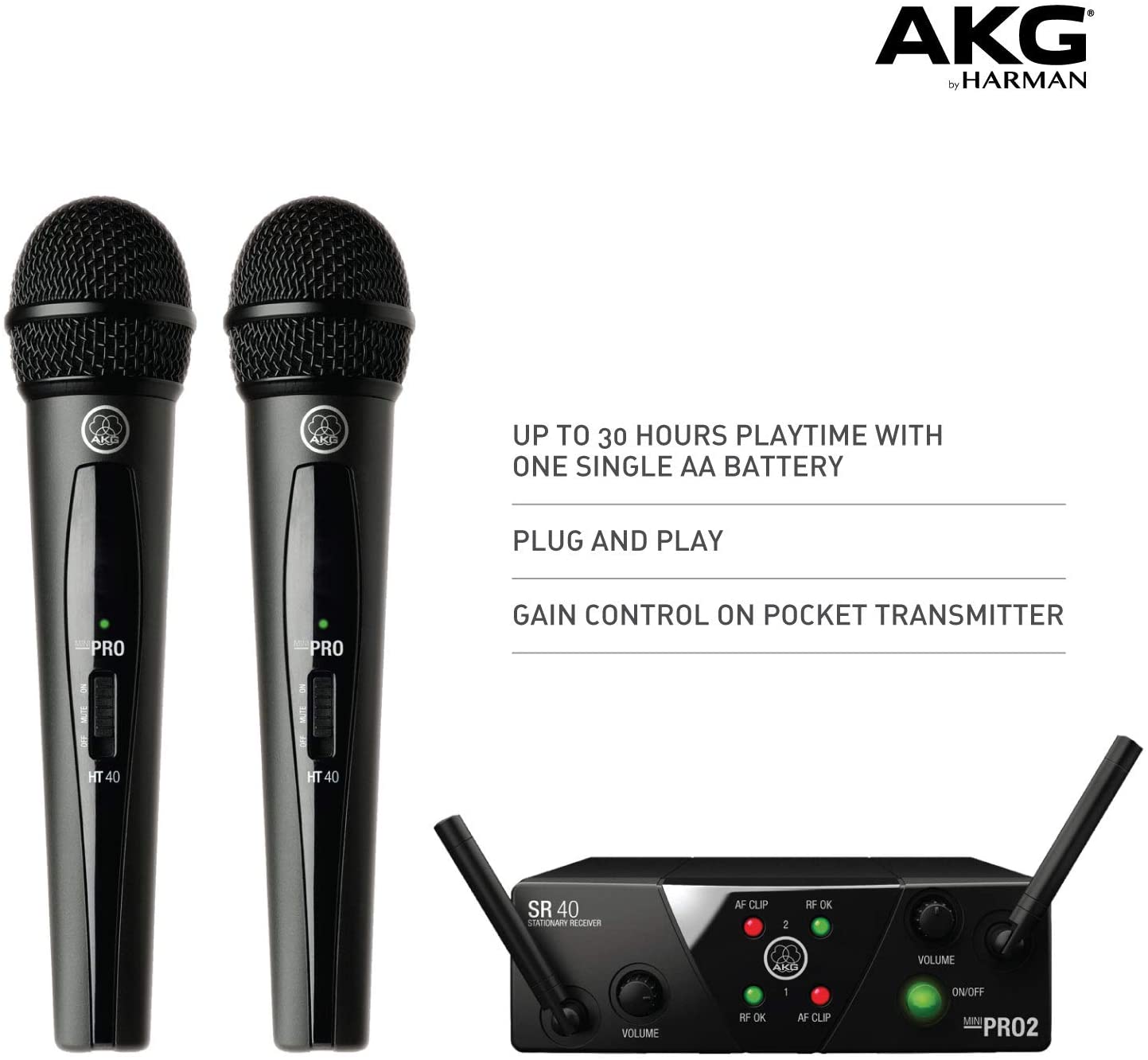 AKG Pro Audio WMS40 Mini2 Vocal Set BD US45A/C EU/US/UK Wireless Microphone System - Image 3