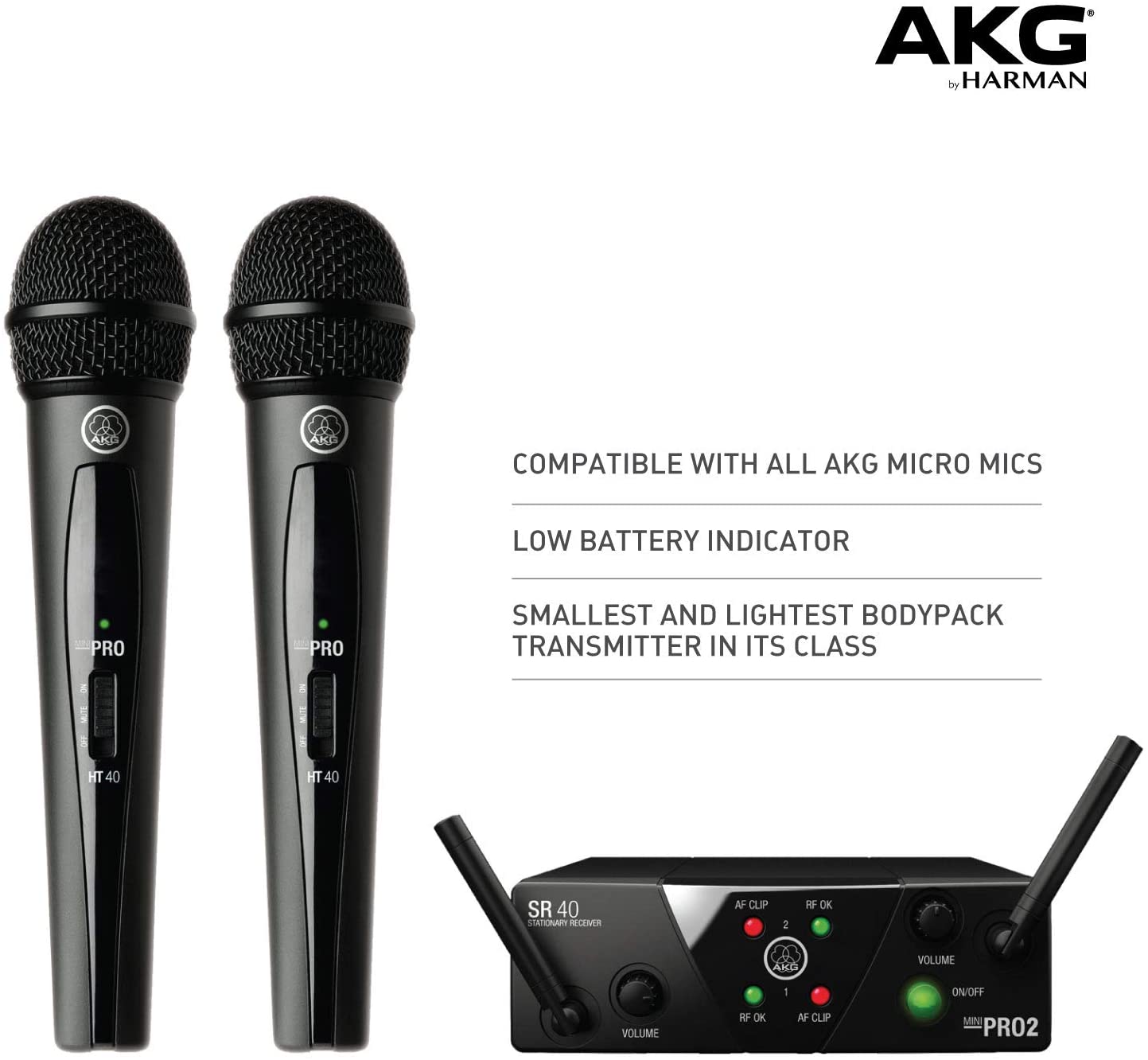 AKG Pro Audio WMS40 Mini2 Vocal Set BD US45A/C EU/US/UK Wireless Microphone System - Image 4