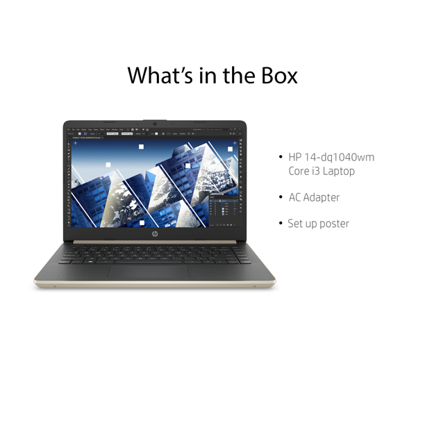 Hp 14 Laptop, 14" HD Display, Intel® Core™ i5-1035G1, Intel® UHD Graphics, 8 GB SDRAM, 256 GB M.2 Solid State Drive + 16GB Intel® Optane™ memory, Pale Gold, - Image 3