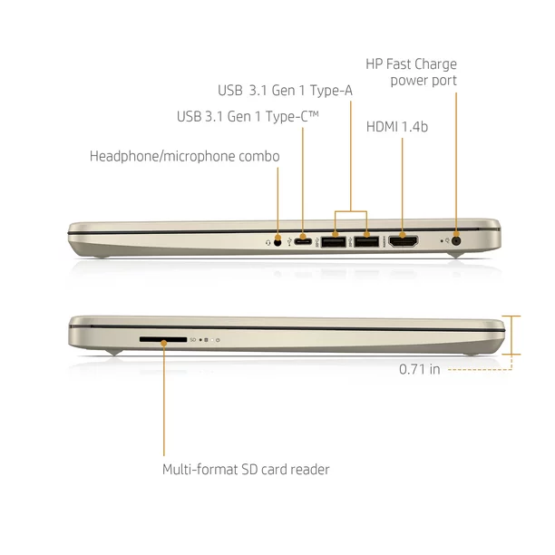 Hp 14 Laptop, 14" HD Display, Intel® Core™ i5-1035G1, Intel® UHD Graphics, 8 GB SDRAM, 256 GB M.2 Solid State Drive + 16GB Intel® Optane™ memory, Pale Gold, - Image 2