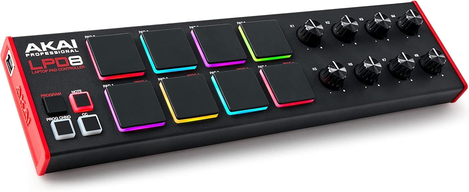 AKAI Professional USB MIDI Pad Controller MPC Drum Pads x 8 Assignable Knobs x 8 Included Music Production Mac/Win PC Compatible LPD8