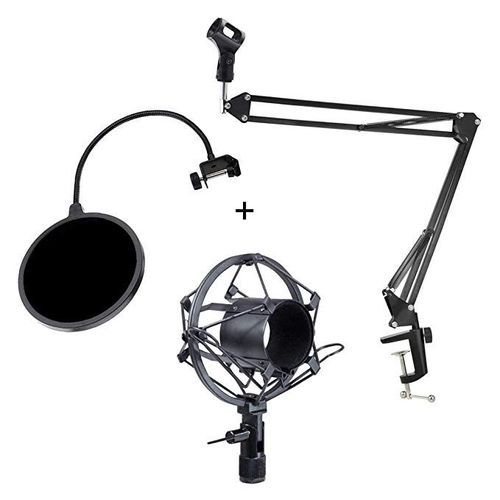 Desktop Microphone Scissor Arm Stand / Shock Mount / Filter / Clip / Canon Cable Ties