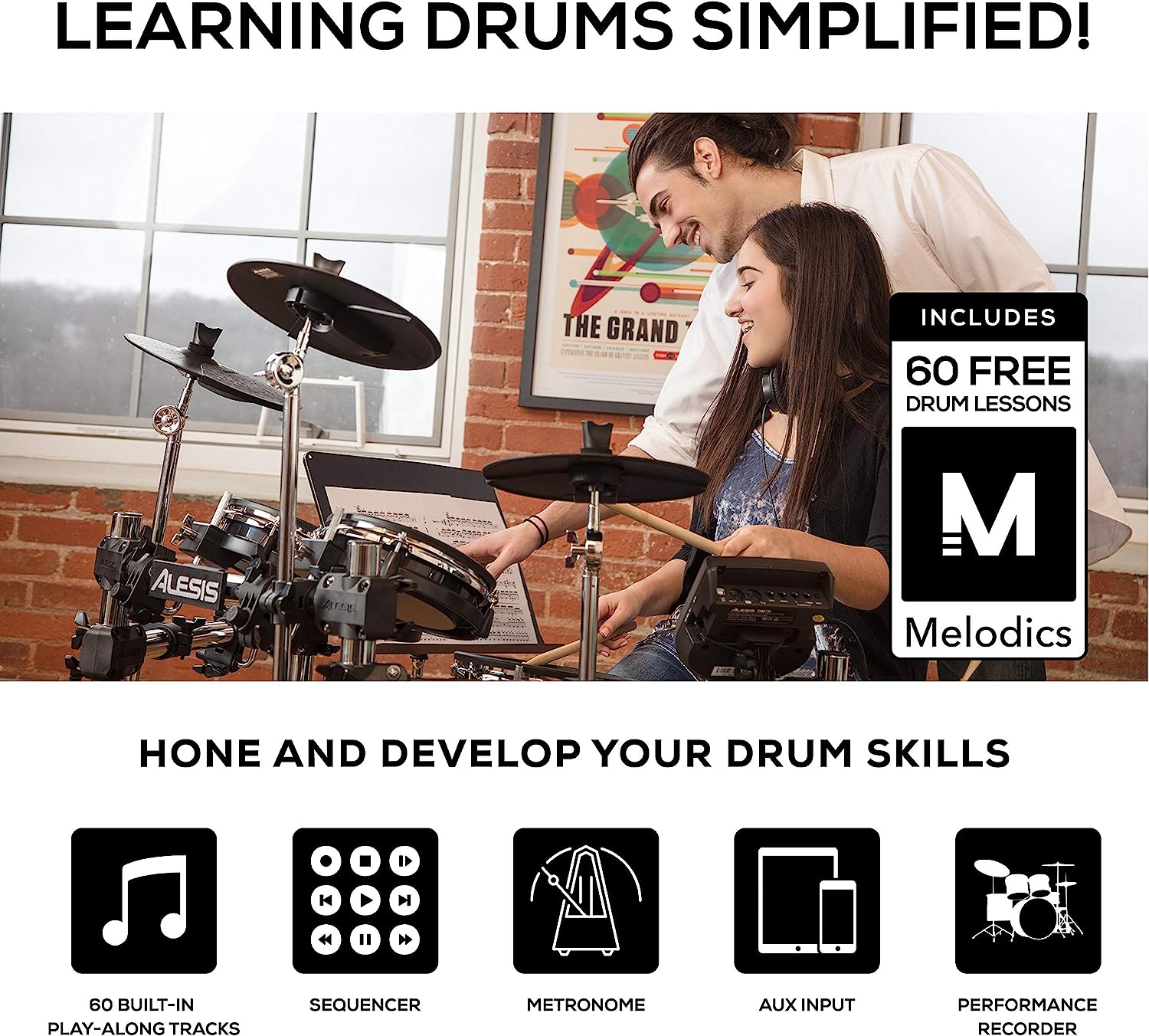 Alesis Drums Surge Mesh Kit - Electric Drum Set with USB MIDI Connectivity, Mesh Heads, Solid Rack and Drum Module Including 40 Kits and 385 Sounds - Image 5