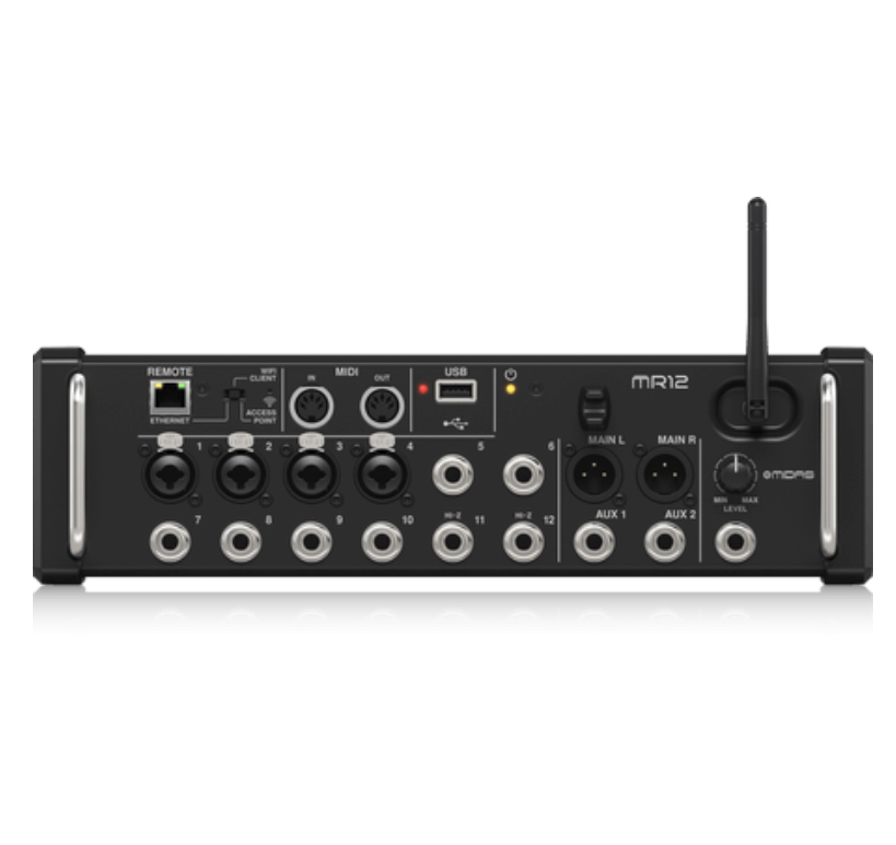 Midas MR12 12-Input Digital Mixer for iPad/Android Tablets with 4 Midas PRO Preamps, 8 Line Inputs, Integrated WiFi Module and USB Stereo Recorder