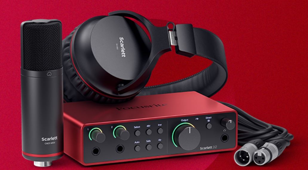 Focusrite Scarlett 2i2 Studio 4th Gen USB Audio Interface Bundle for the Songwriter with Condenser Microphone and Headphones for Recording, Streaming, and Podcasting