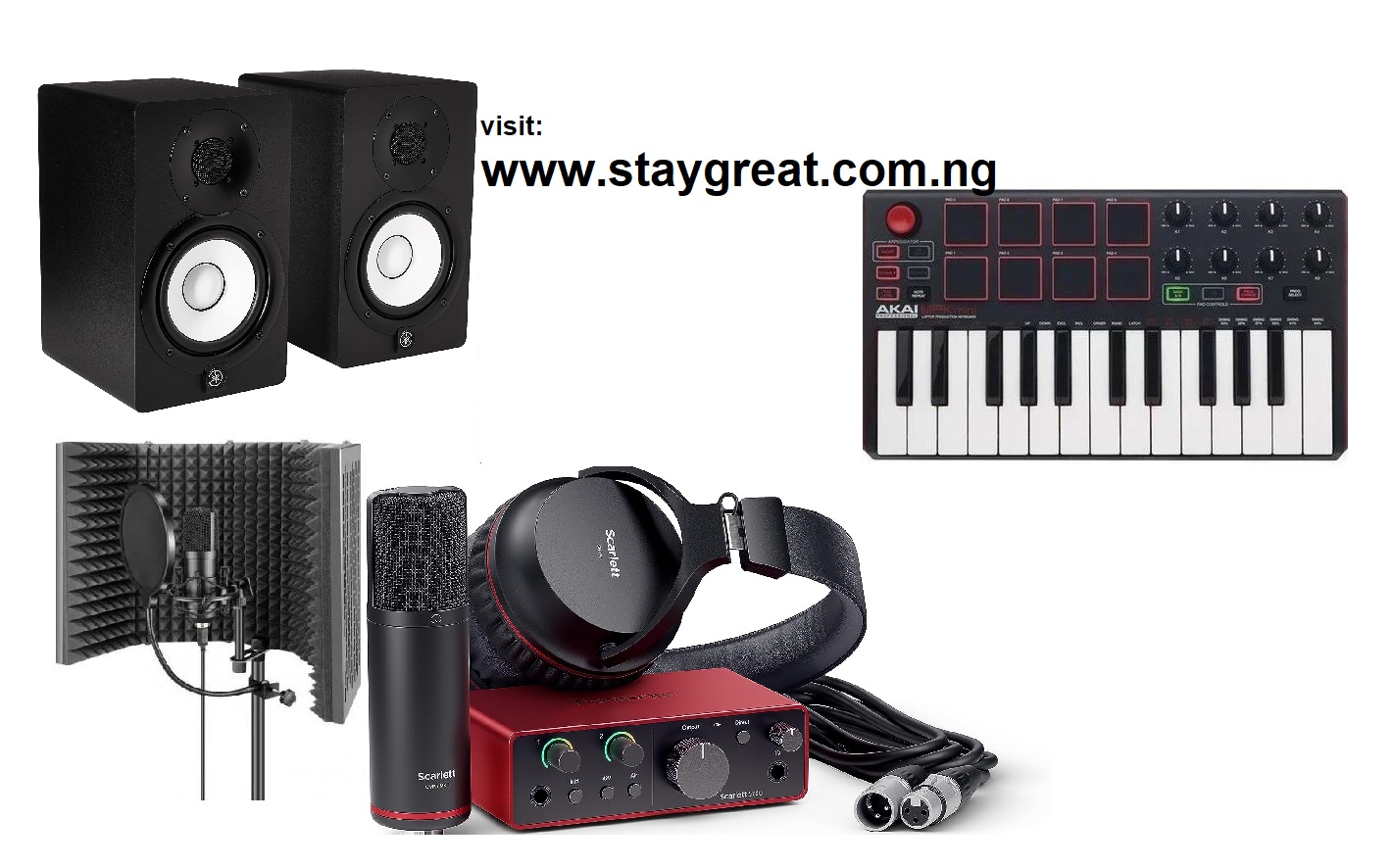 Focusrite Scarlett Solo (4th Gen) Studio Bundle + Yamaha HS-5 Monitor+Akai MPK Mini + Vocal Booth + ShockMount + Pop Filter + Microphone Stand