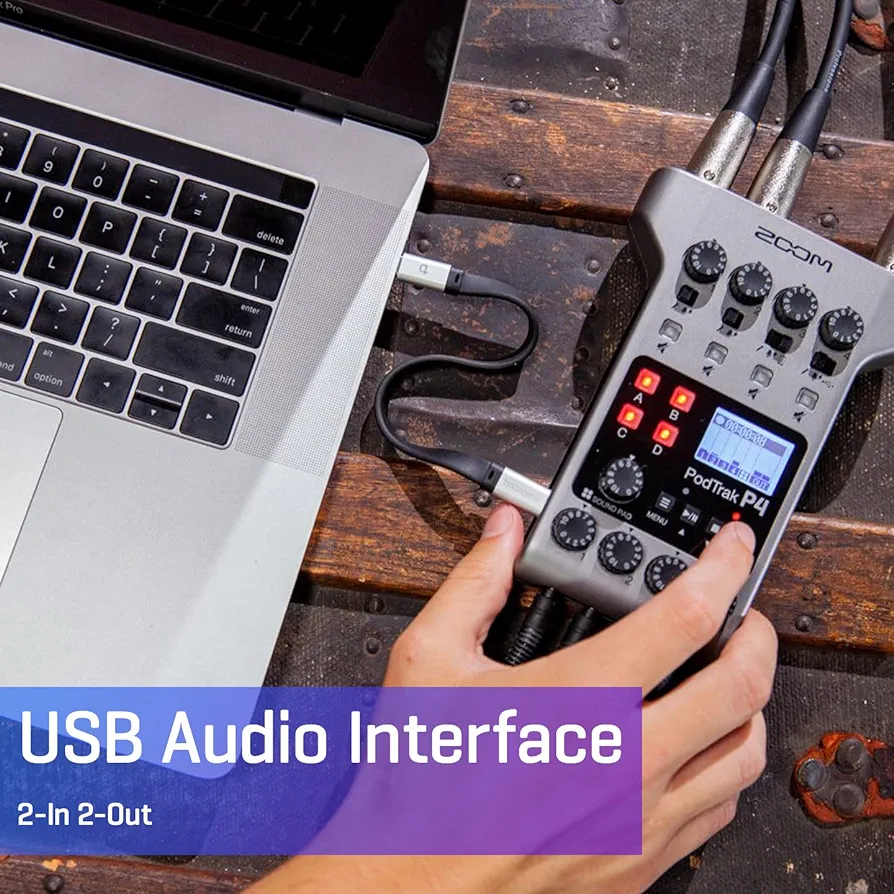 Zoom PodTrak P4 Podcast Recorder, Battery Powered, 4 Microphone Inputs, 4 Headphone Outputs, Phone and USB Input for Remote Interviews, Sound Pads, 2-In/2-Out Audio Interface - Image 6