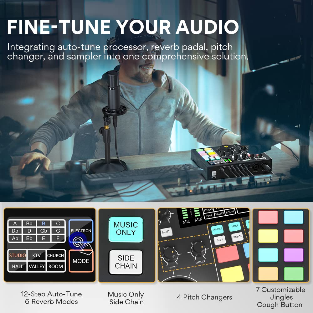 Audio Interface with DJ Mixer and Sound Card, Maonocaster Portable ALL-IN-ONE Podcast Production Studio with XLR Condenser Microphone for Guitar, Live Streaming, PC, Recording, and Gaming (AM100 K1) - Image 3