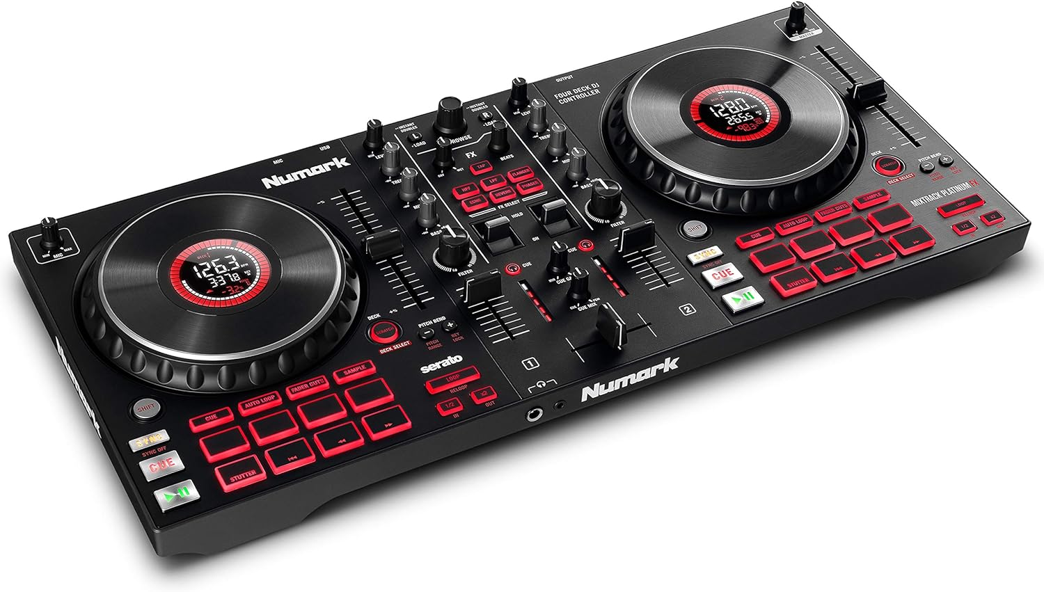 Numark Mixtrack Platinum FX - 4 Deck DJ Controller with DJ Mixer, Built-in Audio Interface